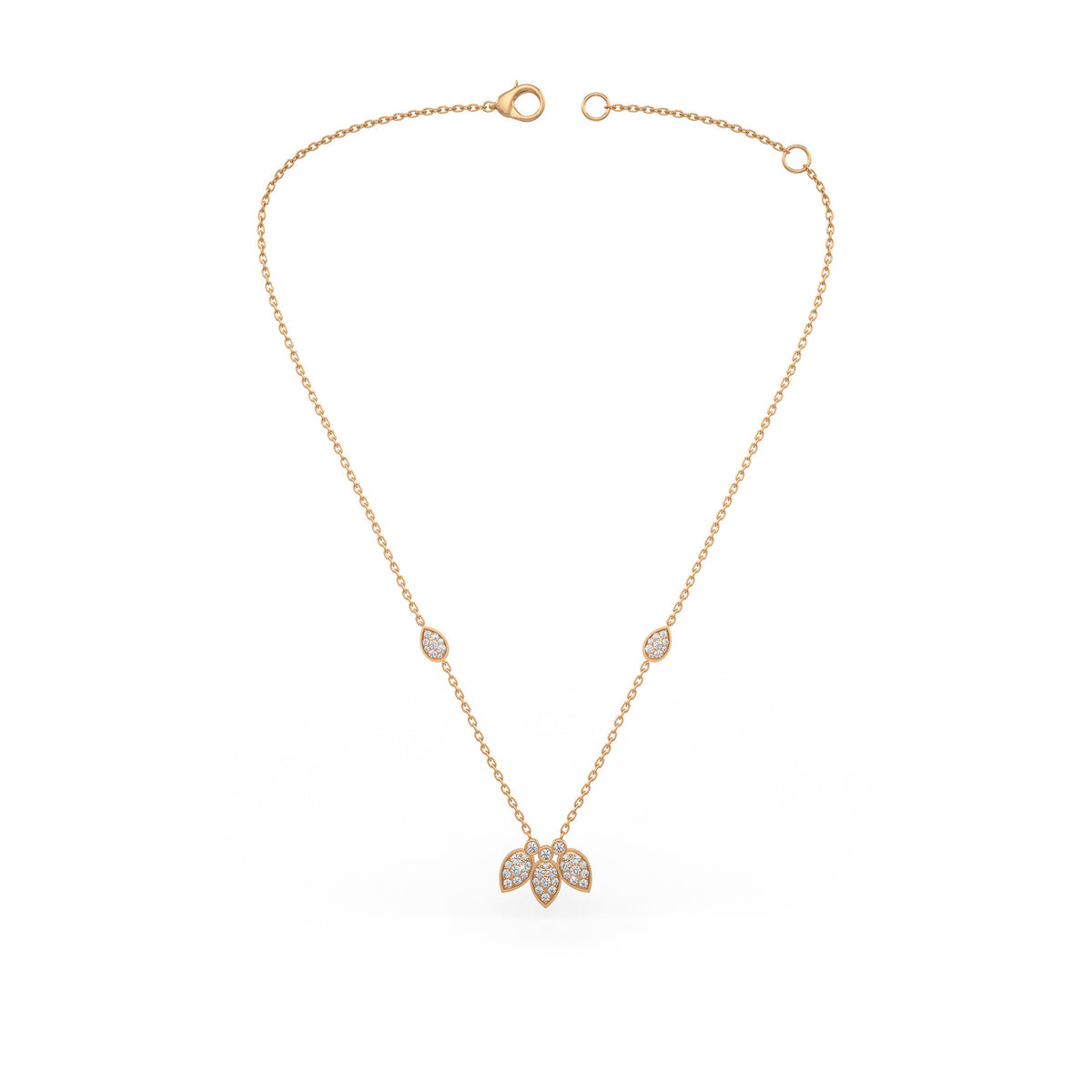 Diamond Necklace 1.40ct in 18ct Rose Gold Water Lily Flower Petals