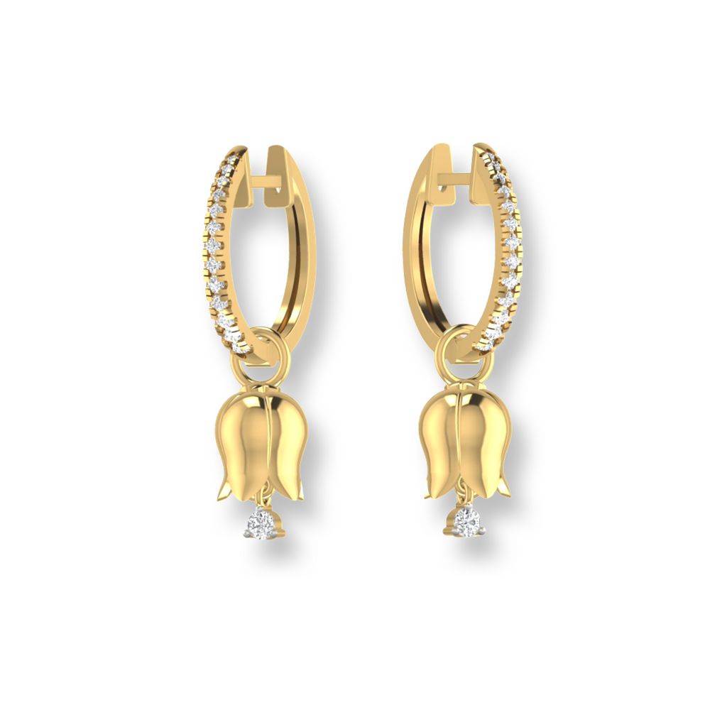 Diamond Eternity Hoops with Tulip Charm Drops in 18ct Yellow Gold