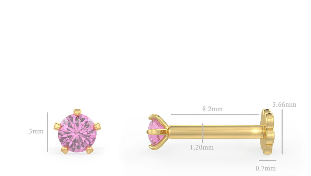  Romantico perno nasale in zaffiro rosa | Oro rosa 18 carati