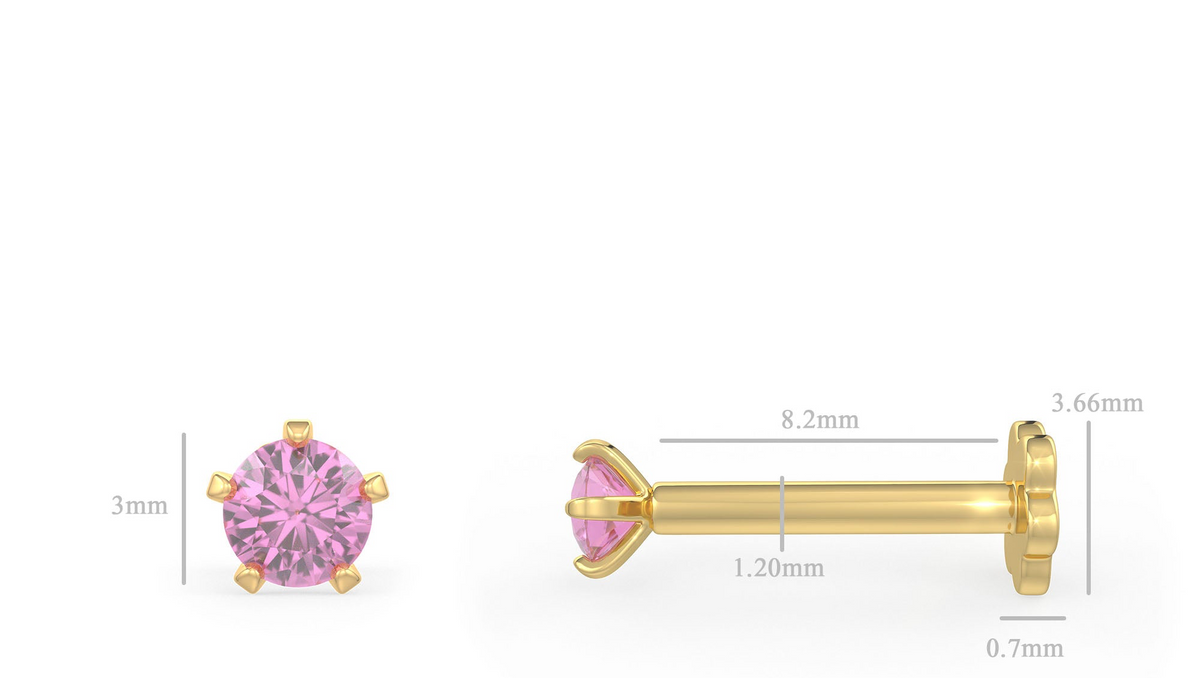  Romantico perno nasale in zaffiro rosa | Oro rosa 18 carati