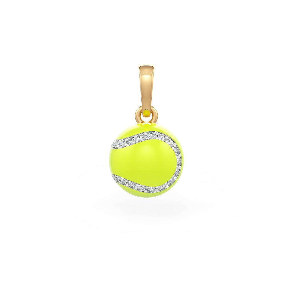 Diamond Tennis Ball Pendant in Yellow Gold 0.25ct (without chain) with Enamel