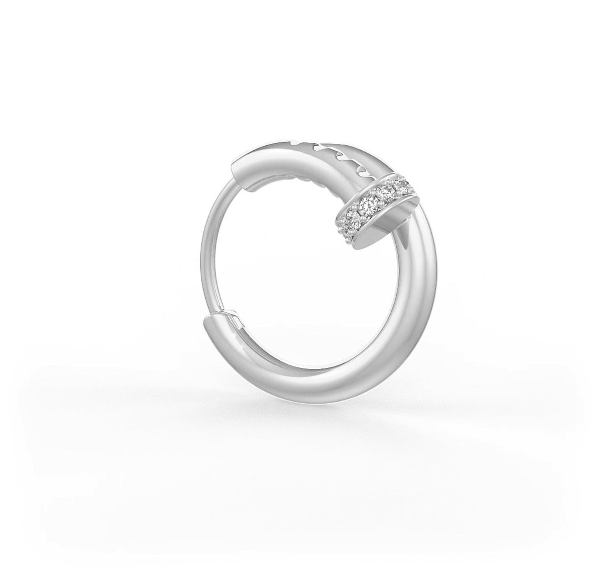 Diamond Nail Hoop Cartilage Earring 10mm in 18ct White Gold