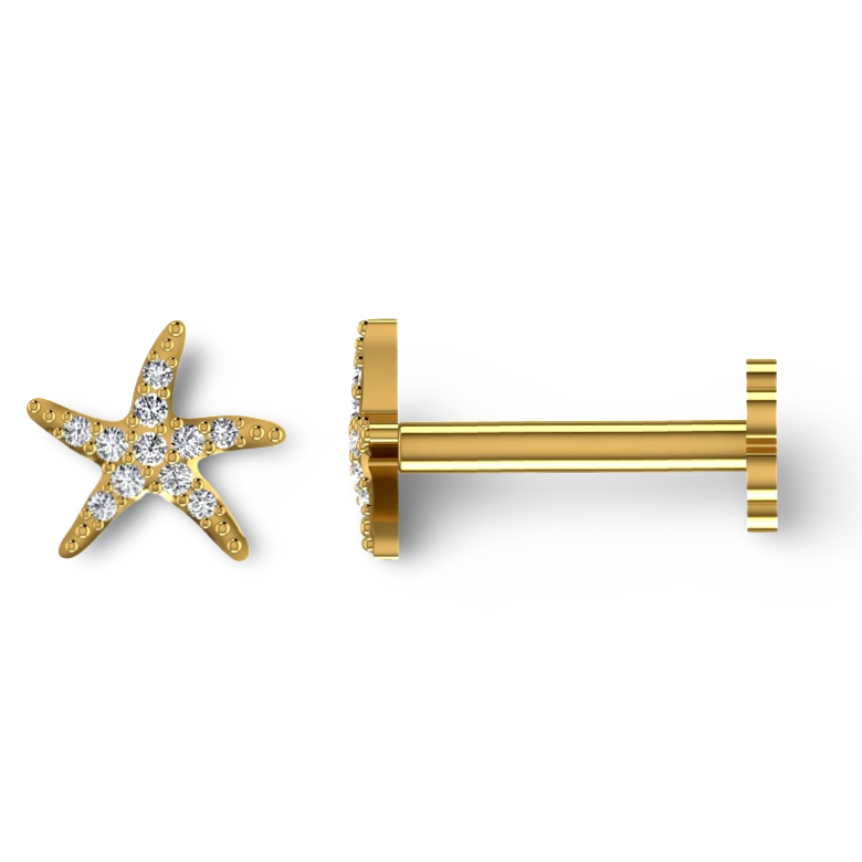 18ct yellow gold starfish diamond nose stud