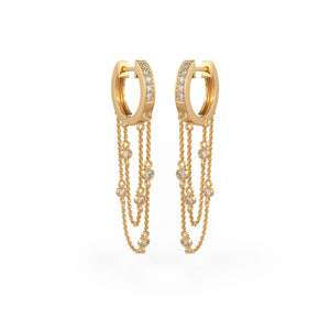 Yellow Gold Double chain eternity hoop earrings
