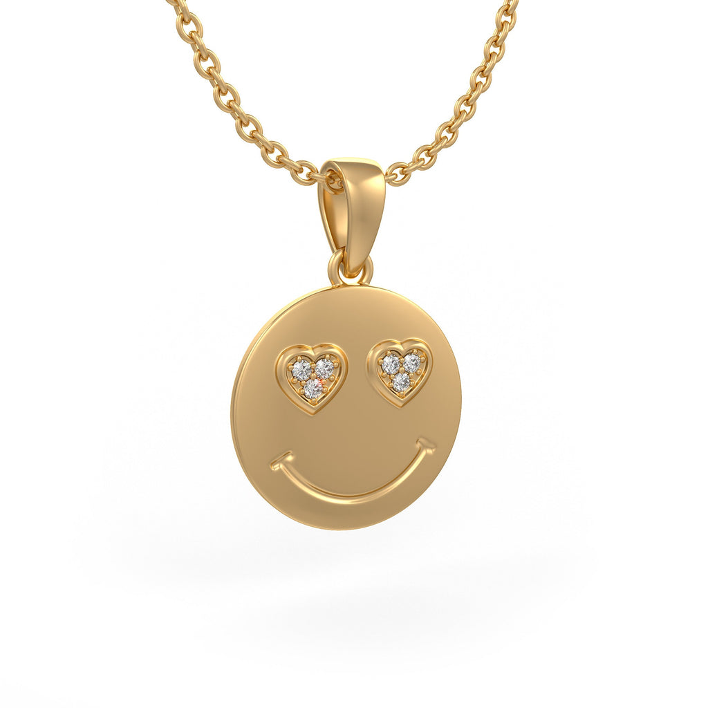 Diamond In Love emoji face pendant in 18ct yellow gold