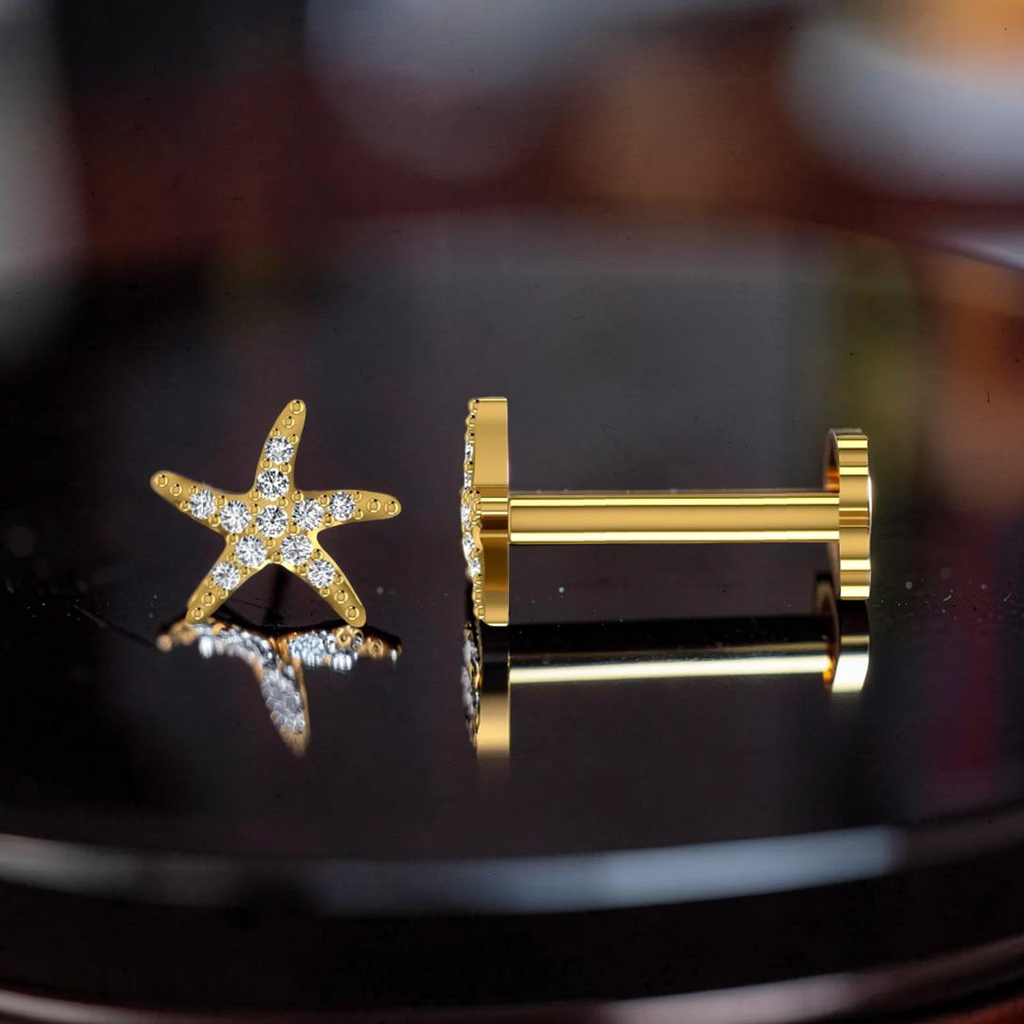 Natural diamond yellow gold nose pin stud