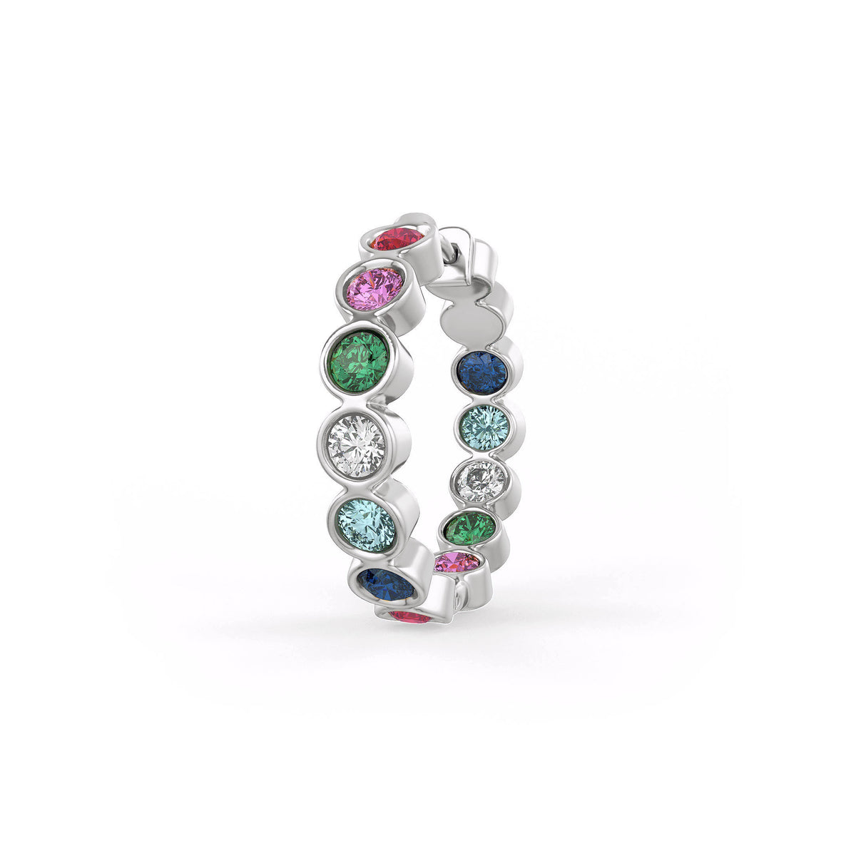 Ruby Sapphire Diamond Hoop Earrings