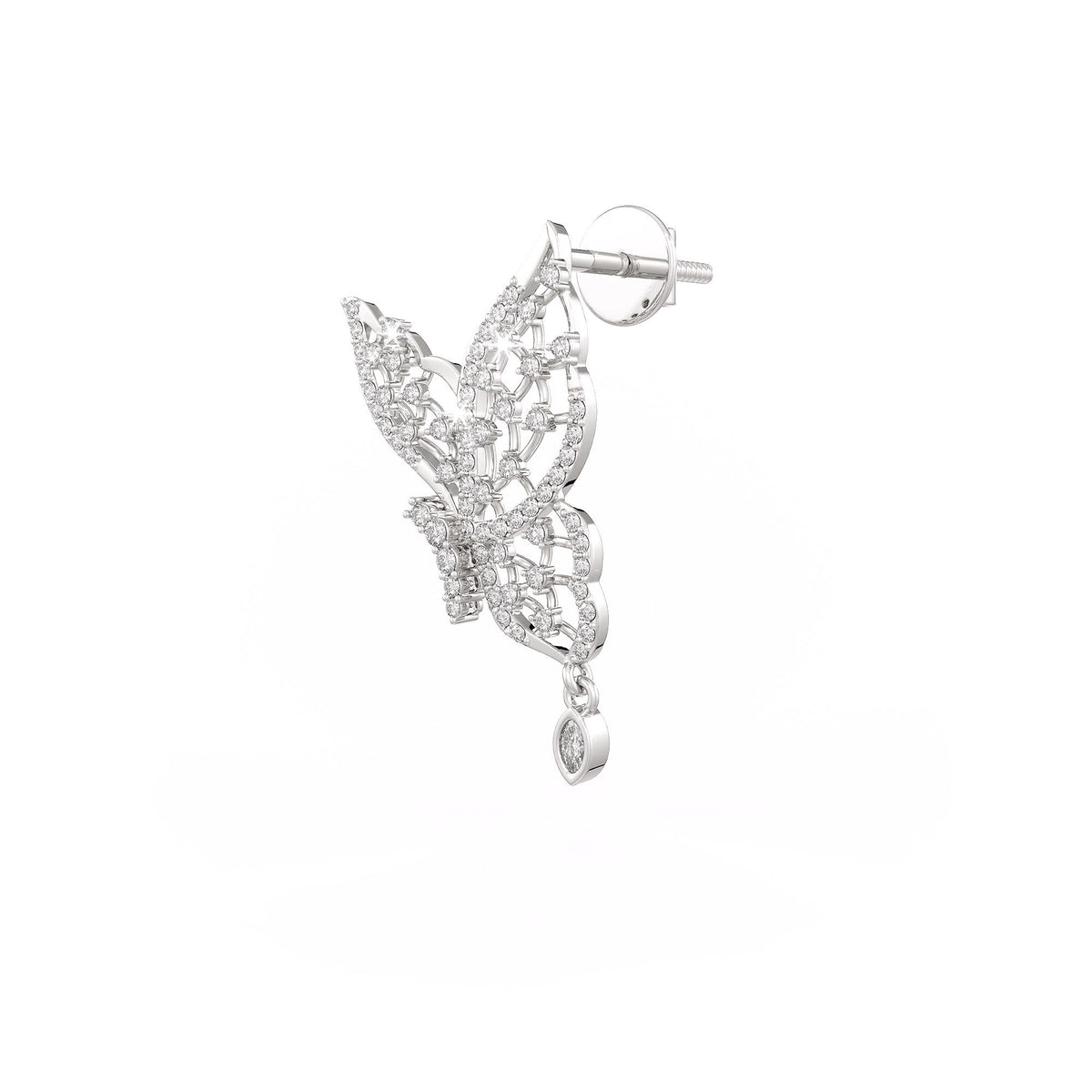 Chic white gold butterfly earring