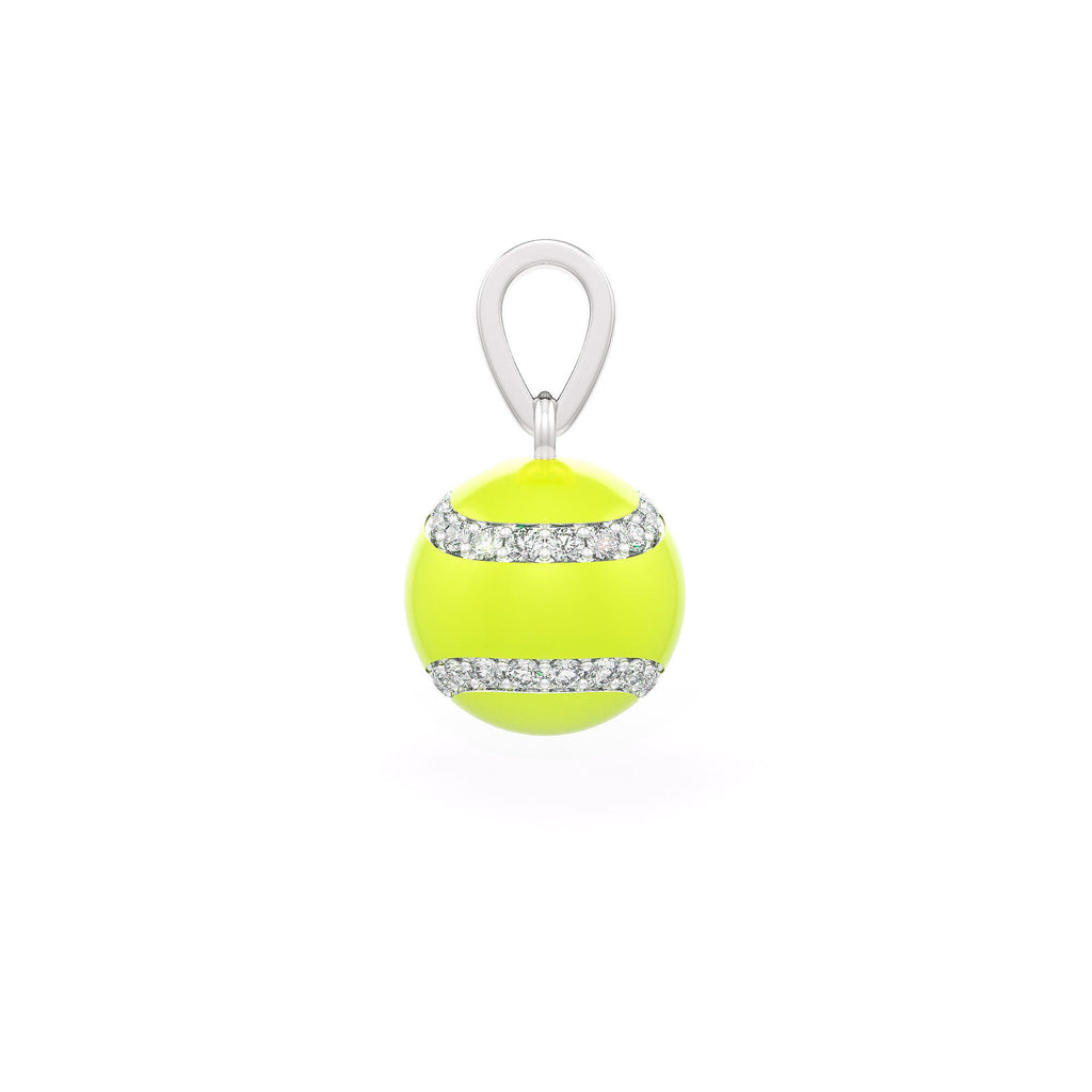 Diamond Tennis Ball Pendant in White Gold 0.25ct (without chain) with Enamel