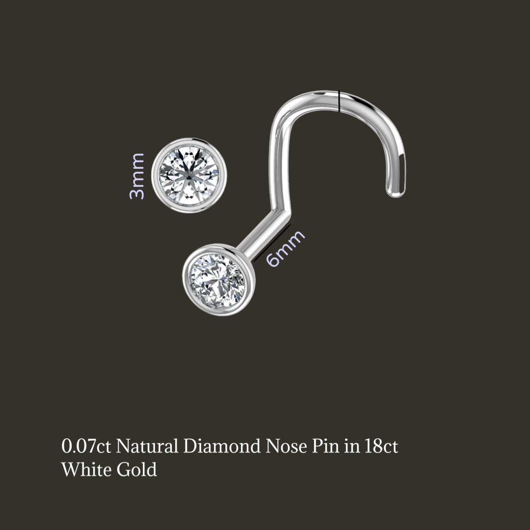 Nose ring with diamonds in 18ct white gold on a black background