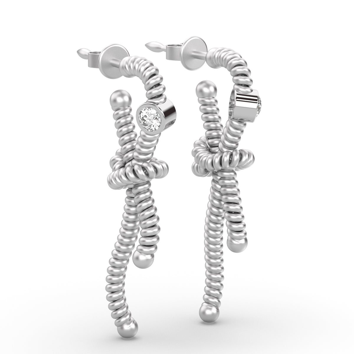 4cm Sailor Knot Diamond Earrings White Gold