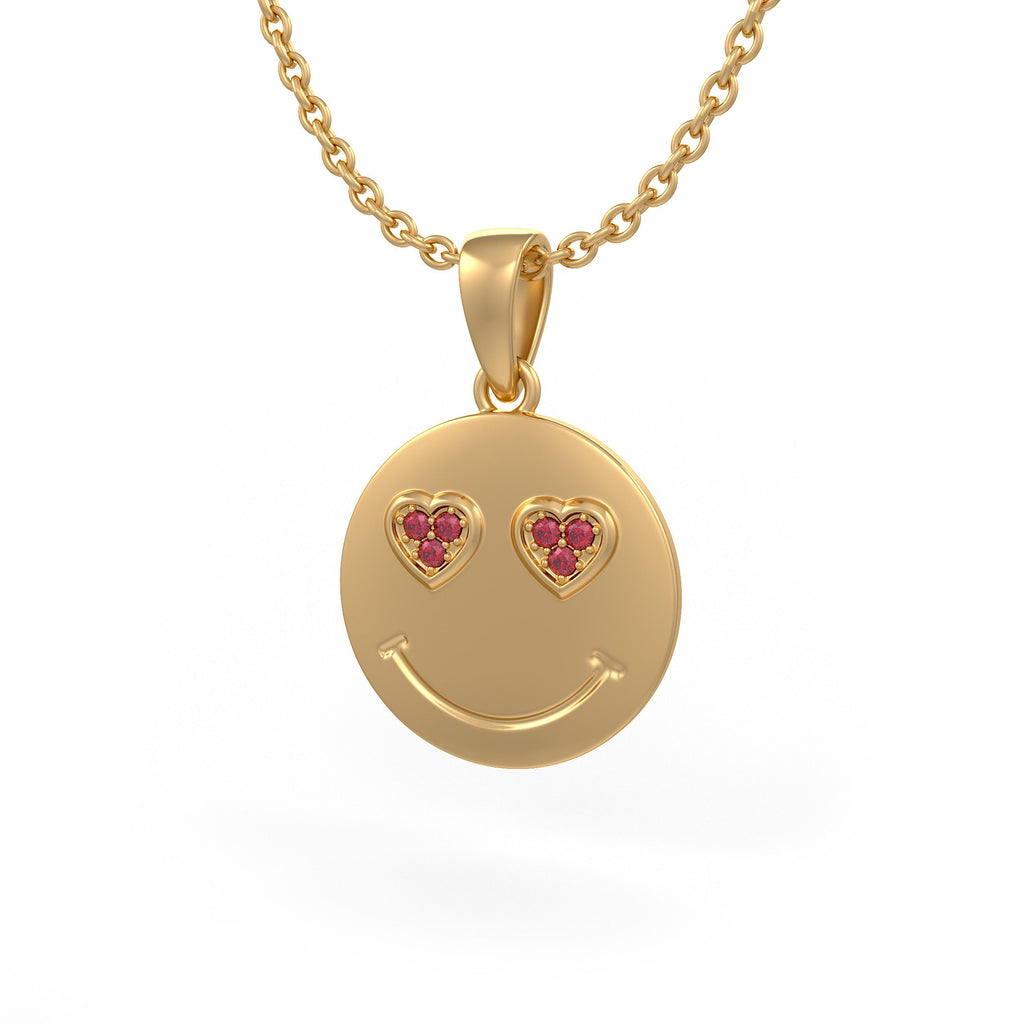 Playful love emoji jewellery design with 0.07ct ruby details