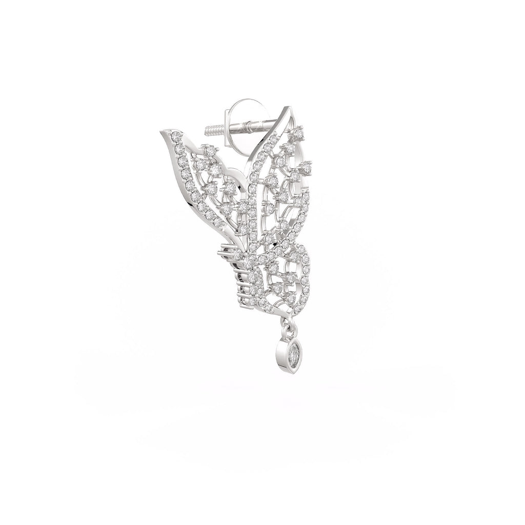 Radiant butterfly diamond earring in 18k white gold