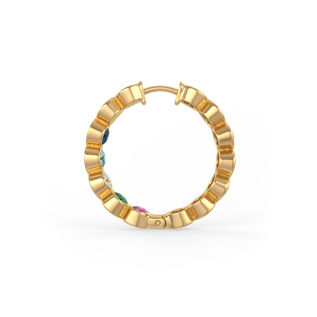 Ruby and Diamond Hoop Earrings Yellow Gold