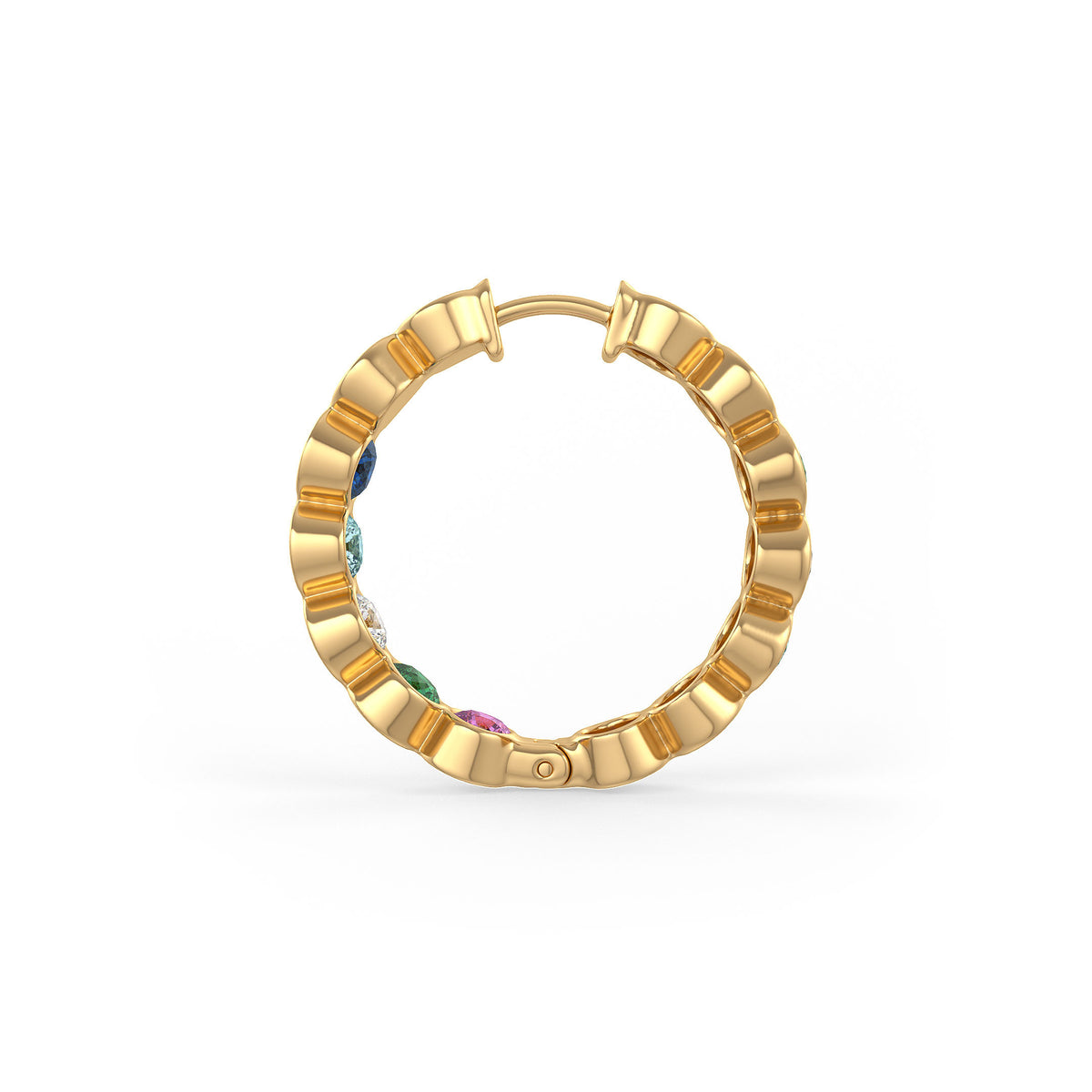 Ruby and Diamond Hoop Earrings Yellow Gold