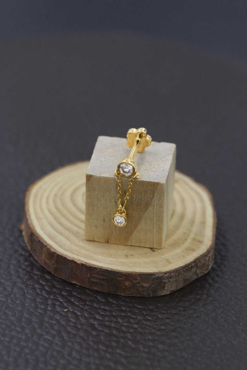 Yellow gold cartilage chain drop earring