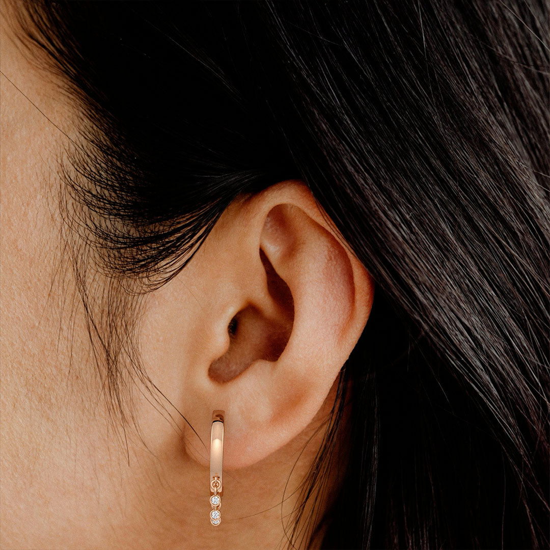 Rose gold diamond dewdrop hoop