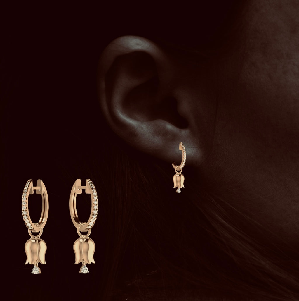 Diamond Eternity Hoops with Tulip Charm Drops in 18ct Rose Gold