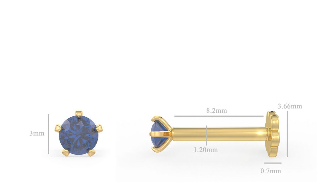  Piercing al naso in zaffiro blu e oro bianco