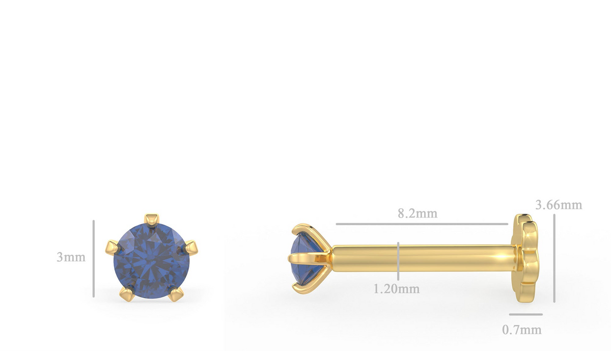  Piercing al naso in zaffiro blu e oro bianco