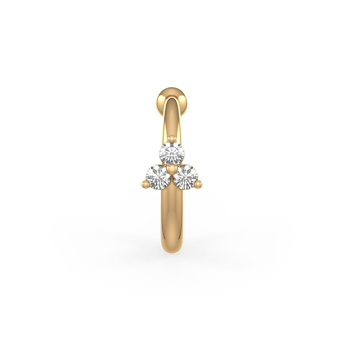 Gold nose ring with three clear gemstones on a white background