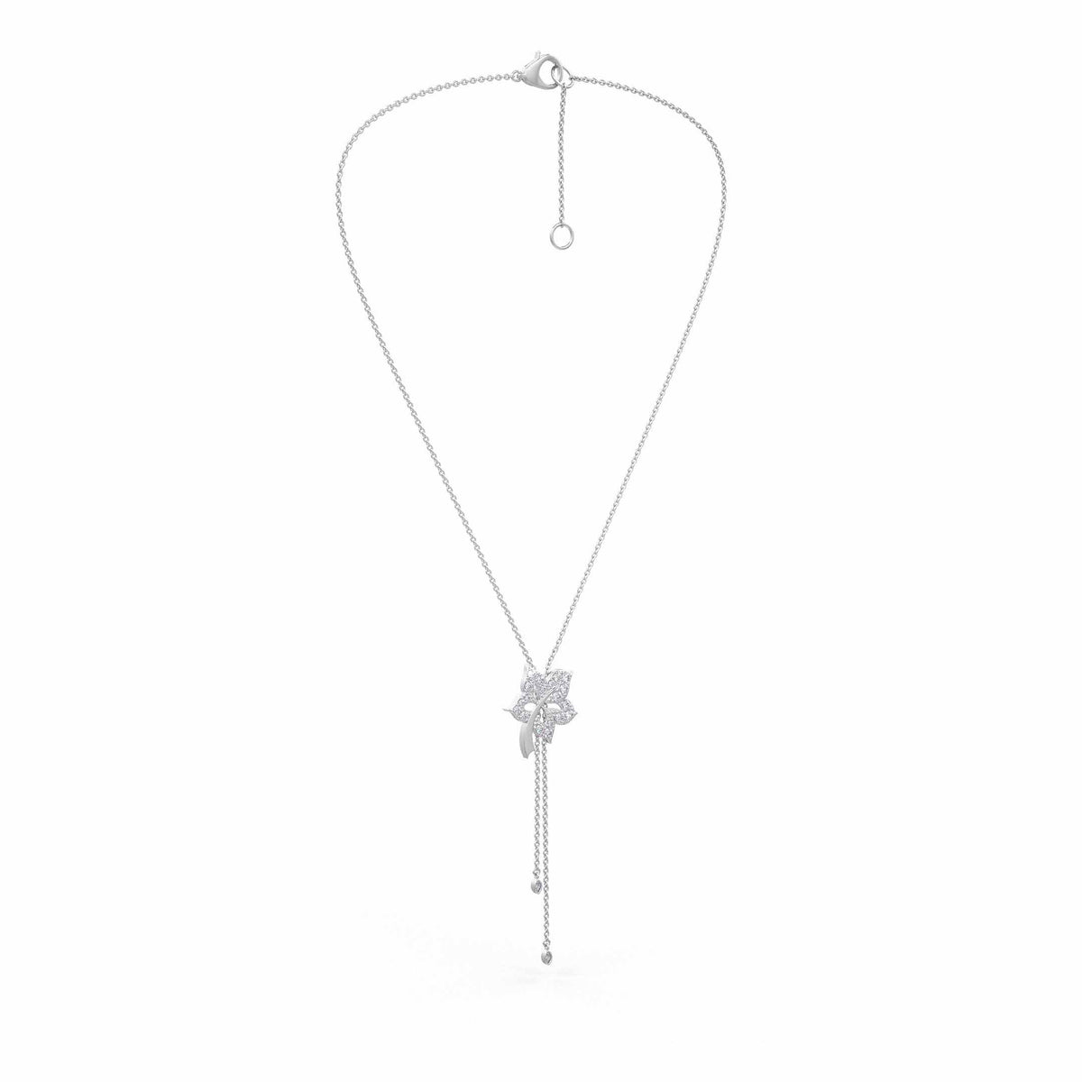 White gold diamond flower lariat necklace