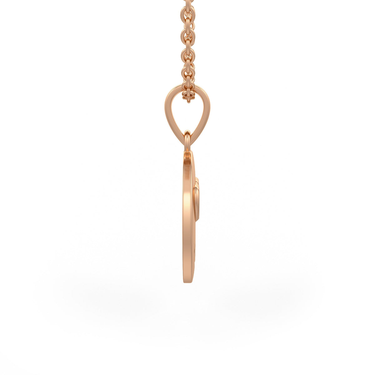 Rose gold necklace with a pendant on a white background