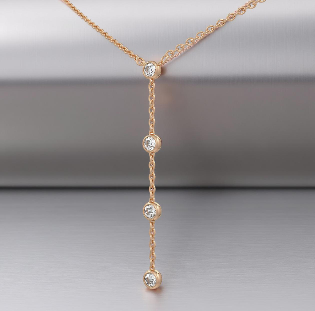 Elegant 10ct Diamond Lariat Necklace Rose Gold