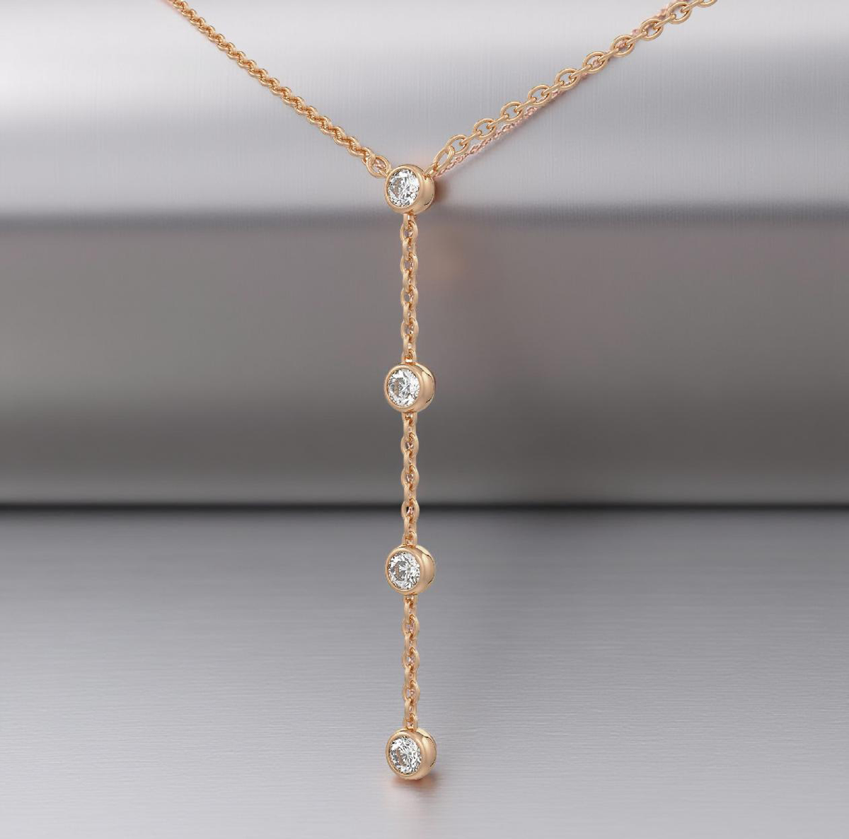 Elegant 10ct Diamond Lariat Necklace Rose Gold