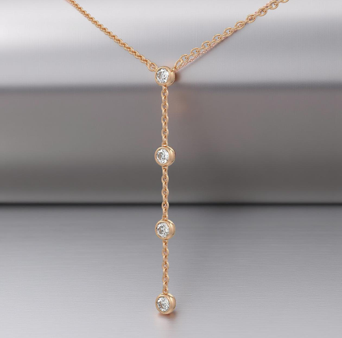 Elegant 10ct Diamond Lariat Necklace Rose Gold