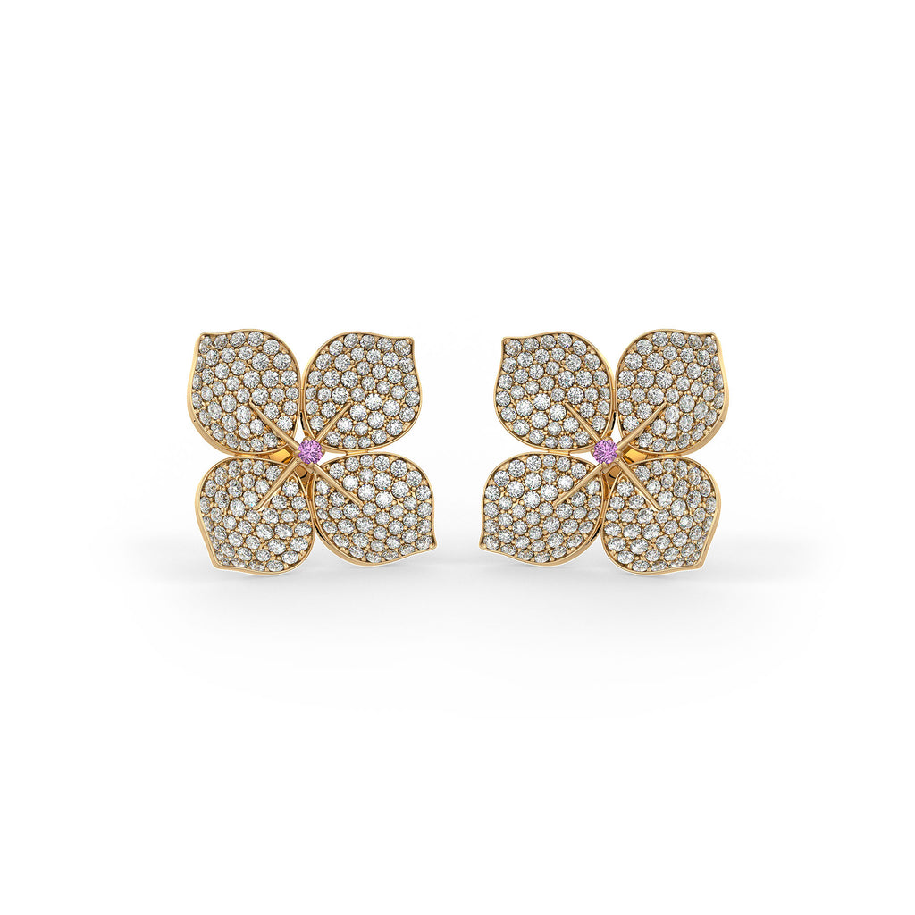 Hydrangea Diamond Earrings Yellow Gold 1.60ct