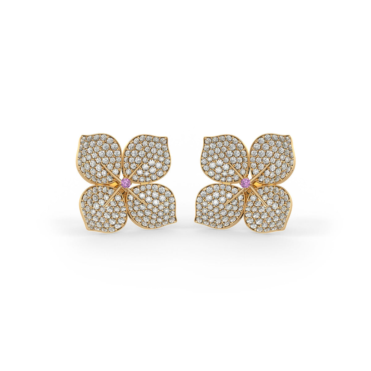 Hydrangea Diamond Earrings Yellow Gold 1.60ct