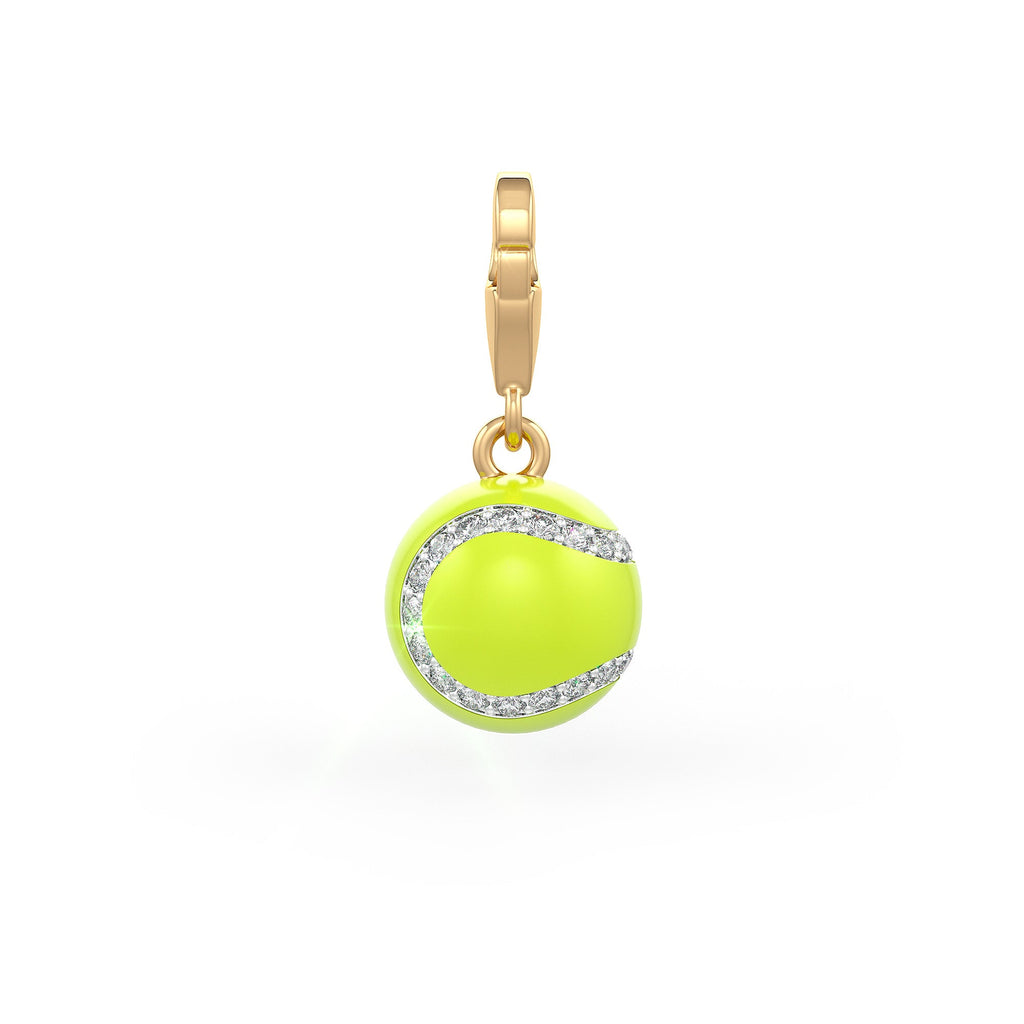 Neon tennis ball pendant with gold chain
