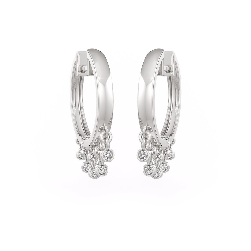 Elegant dewdrop diamond hoop earrings in 18ct white gold