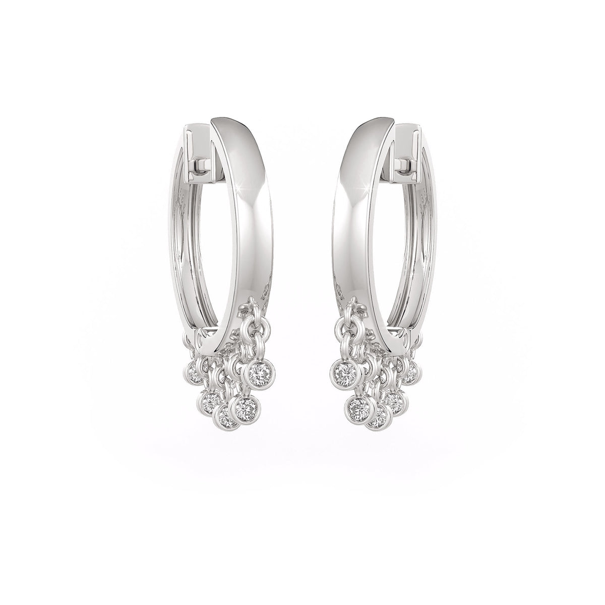 Elegant dewdrop diamond hoop earrings in 18ct white gold