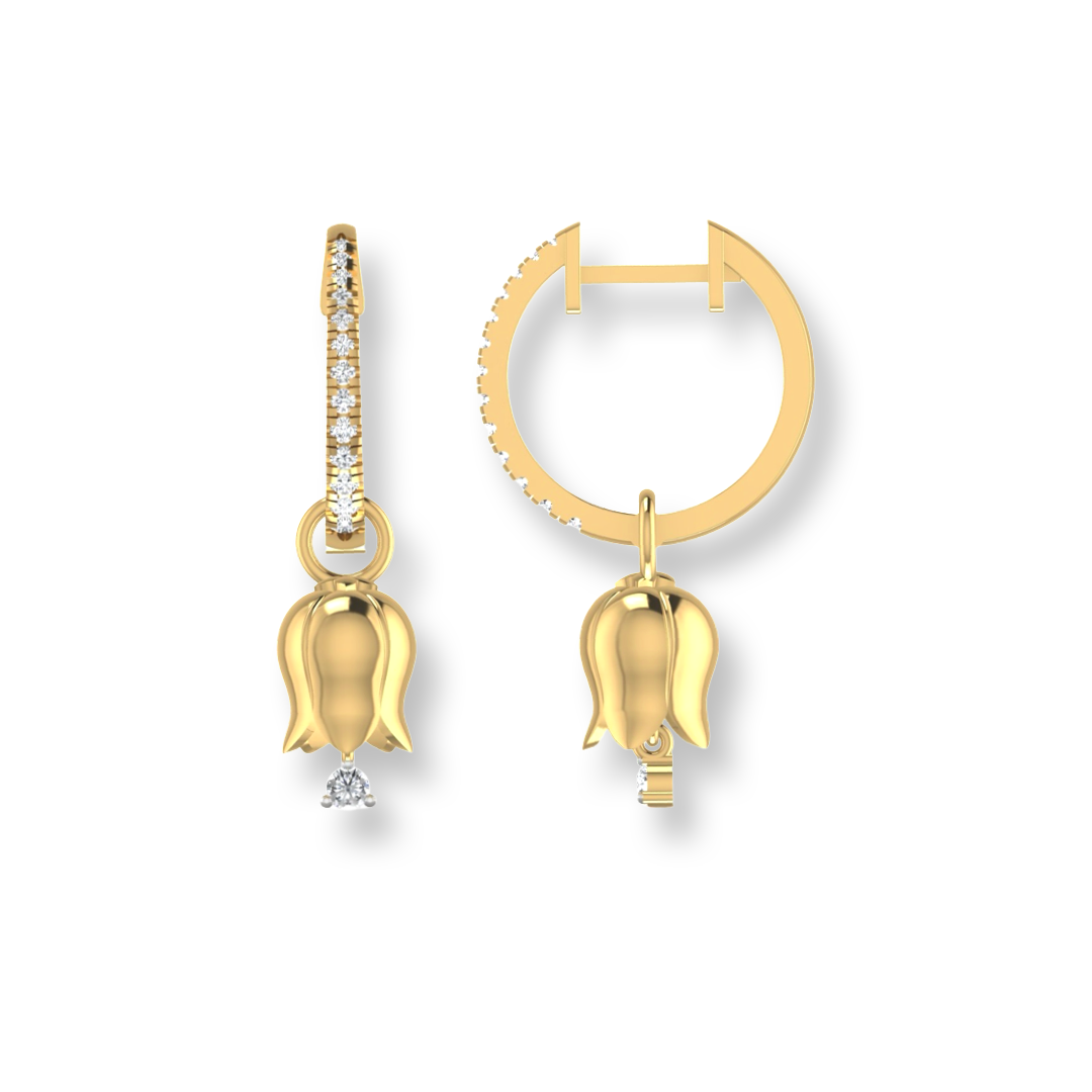 Créoles d'éternité en or jaune 18 carats serties de diamants et ornées de pendentifs tulipe.