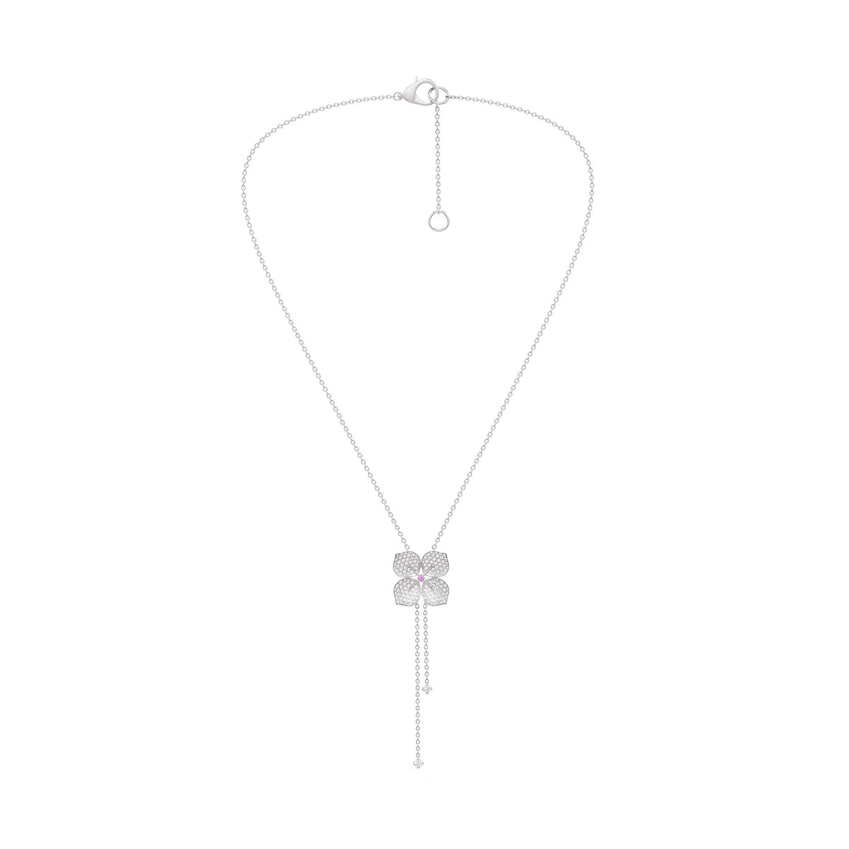 Collier en or blanc 18 carats, diamants et fleur d'hortensia, 1,80 ct
