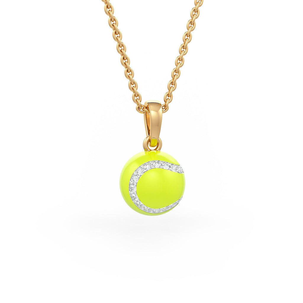 Diamond Tennis Ball Pendant in Yellow Gold 0.25ct (without chain) with Enamel