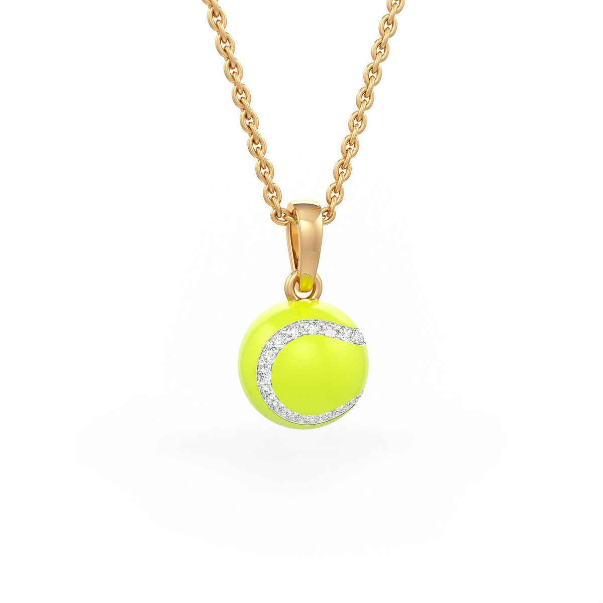 Diamond Tennis Ball Pendant in Yellow Gold 0.25ct (without chain) with Enamel