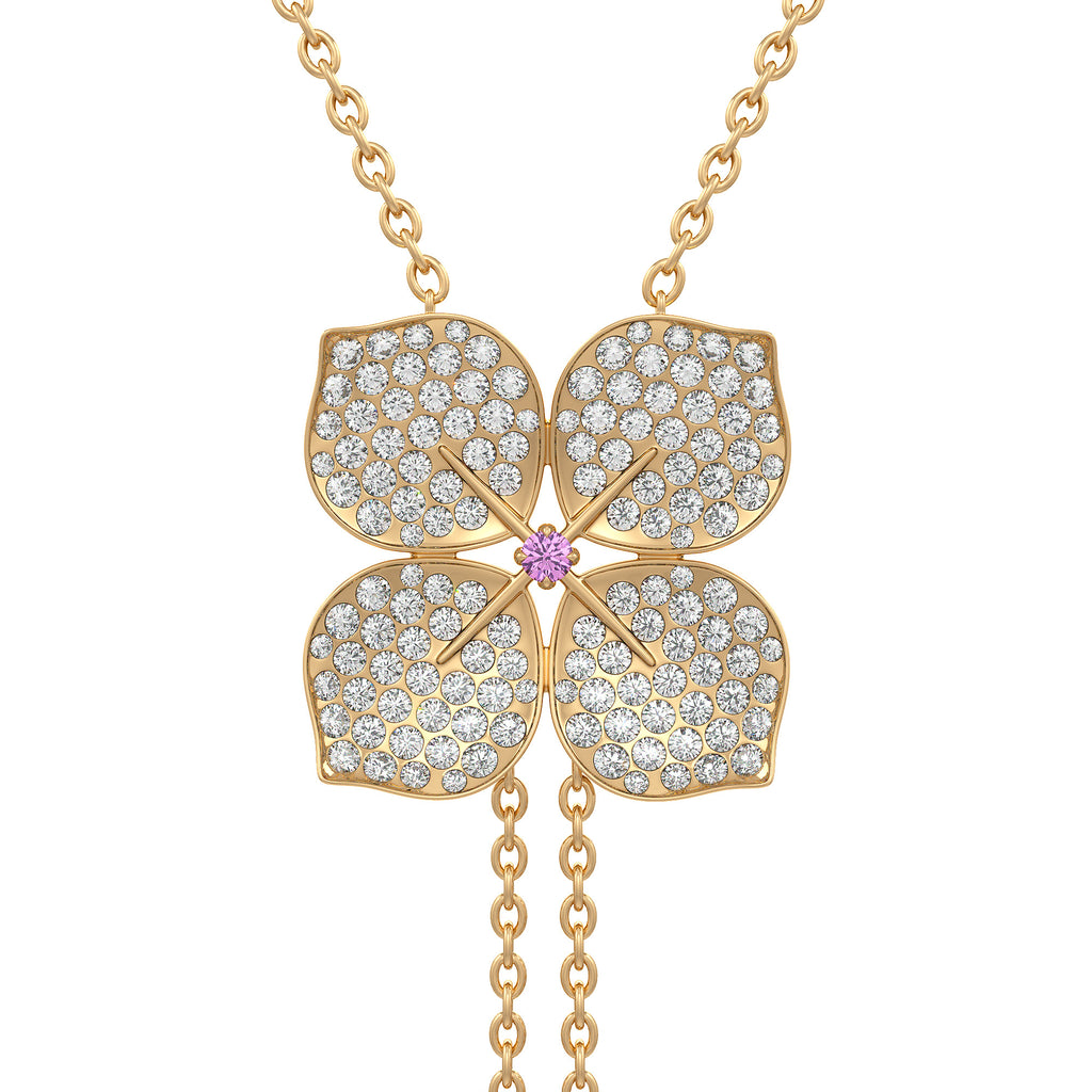 Diamond Necklace Hydrangea Flower 1.80ct 18ct Yellow Gold