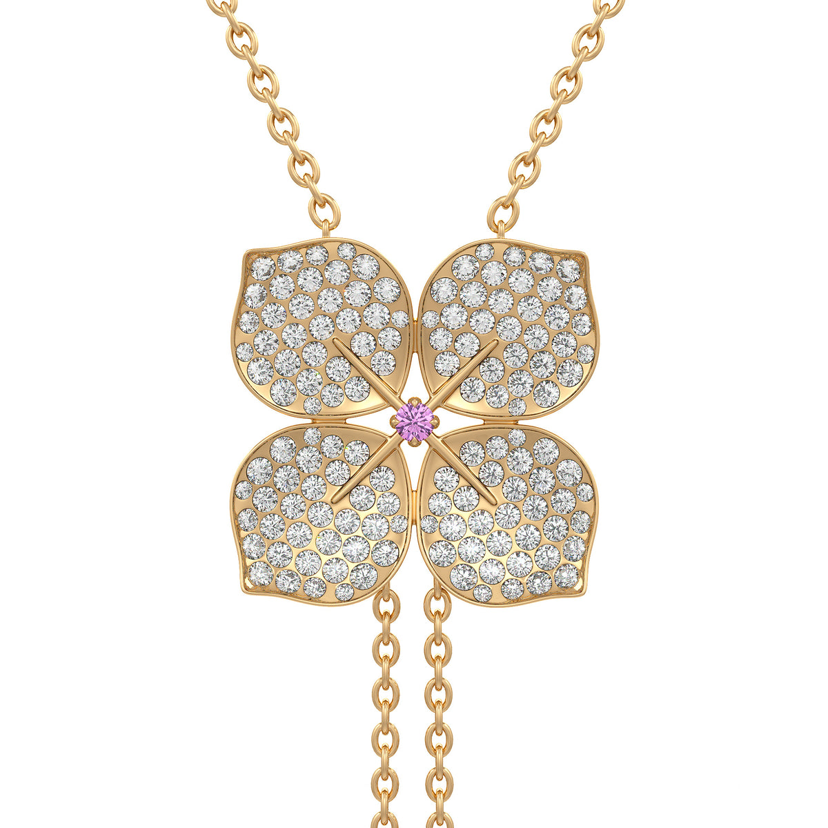 Diamond Necklace Hydrangea Flower 1.80ct 18ct Yellow Gold