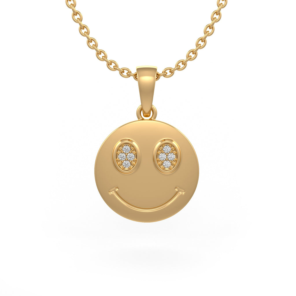 Cervin Blanc yellow gold diamond smiley emoji pendant