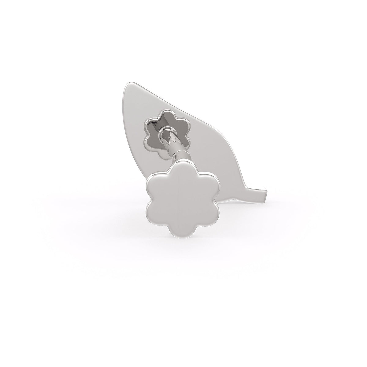 Fine diamond leaf stud in polished white gold