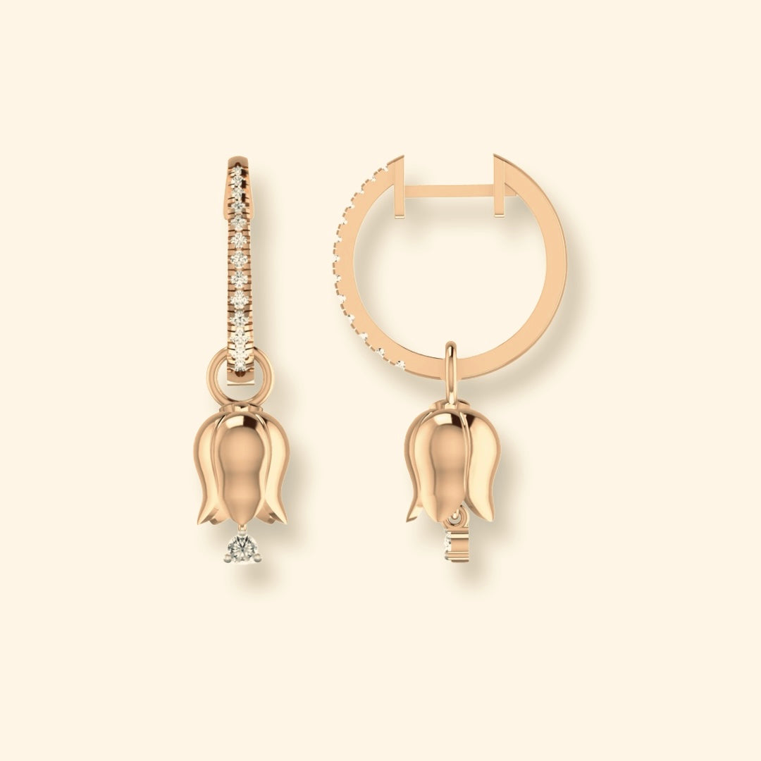 Créoles d'éternité en diamants avec pendentifs tulipe en or rose 18 carats