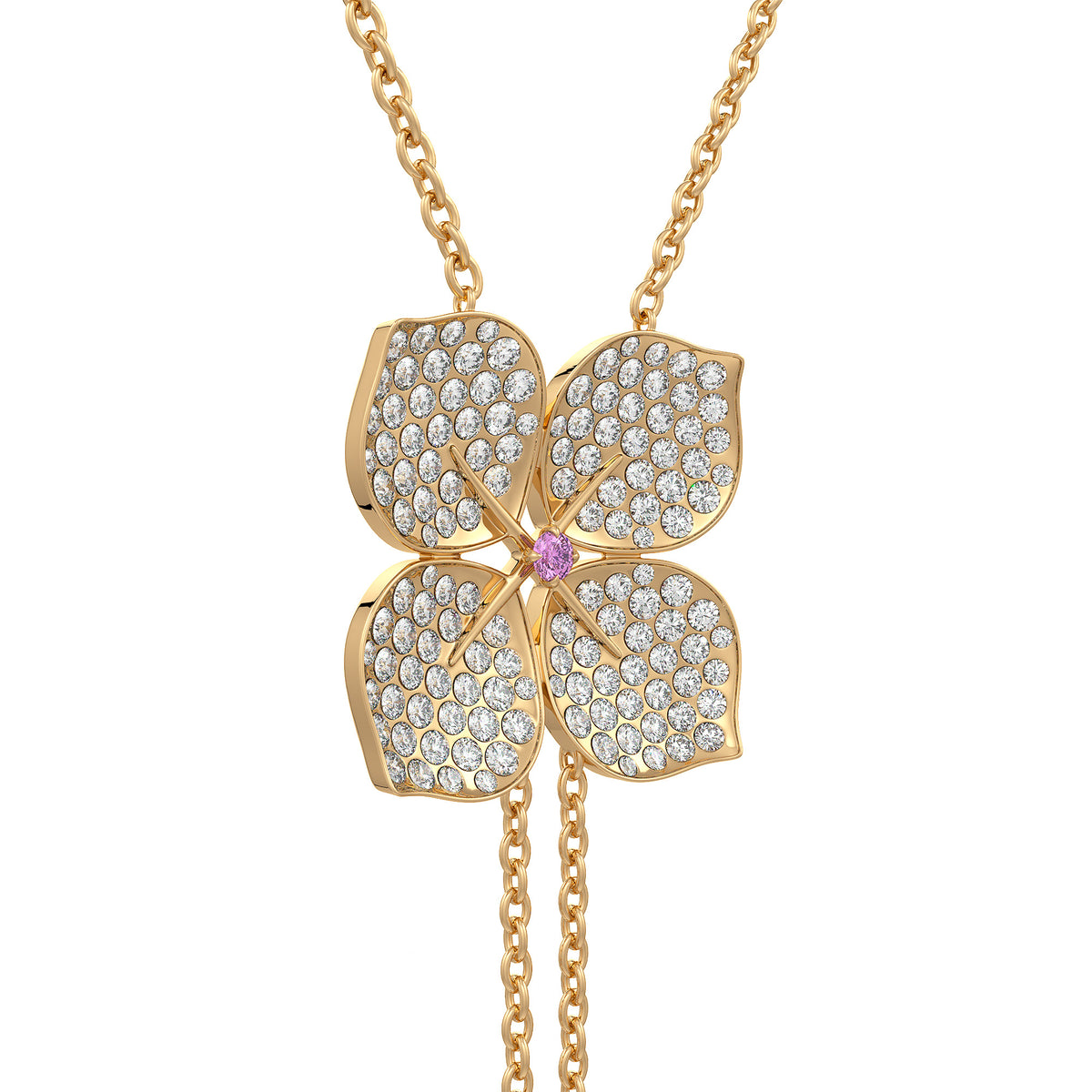 Collier en or jaune 18 carats avec diamants et fleur d'hortensia (1,80 ct).
