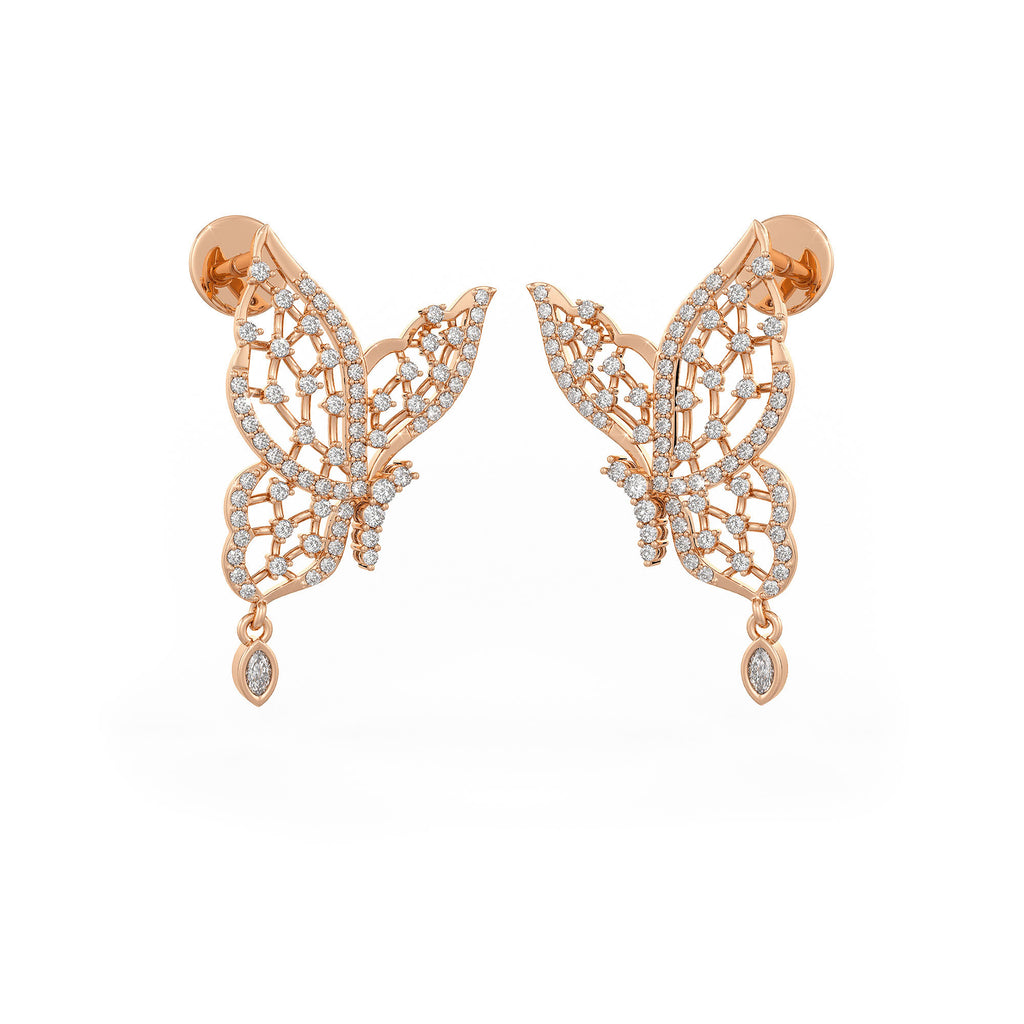 Elegant butterfly diamond earrings in 18ct gold with half carat sparkle
