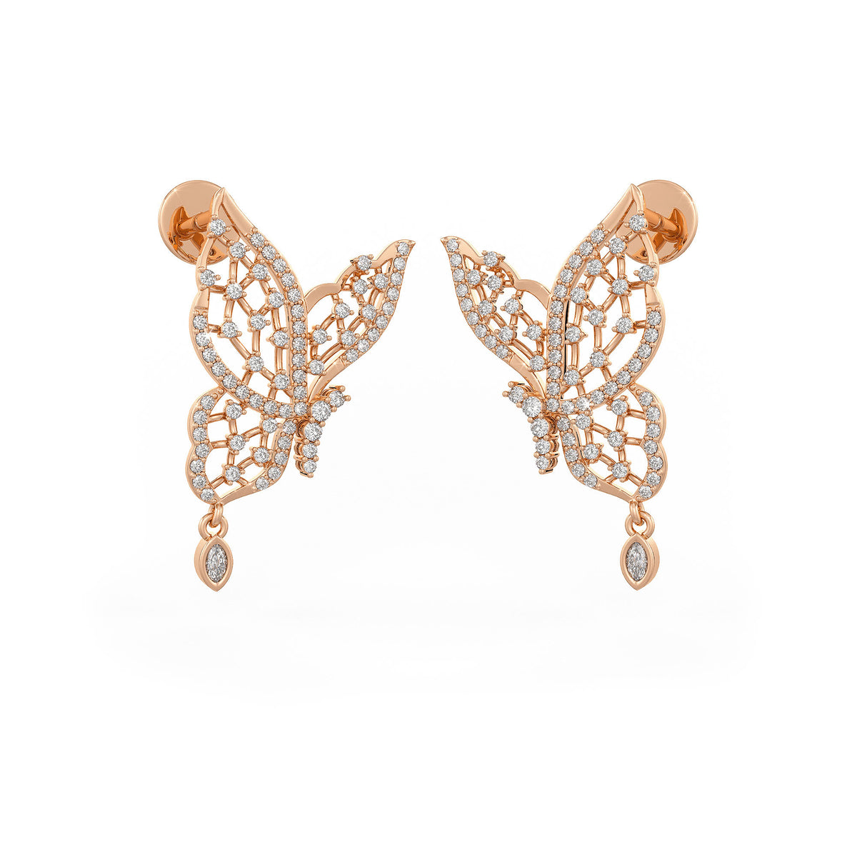 Elegant butterfly diamond earrings in 18ct gold with half carat sparkle