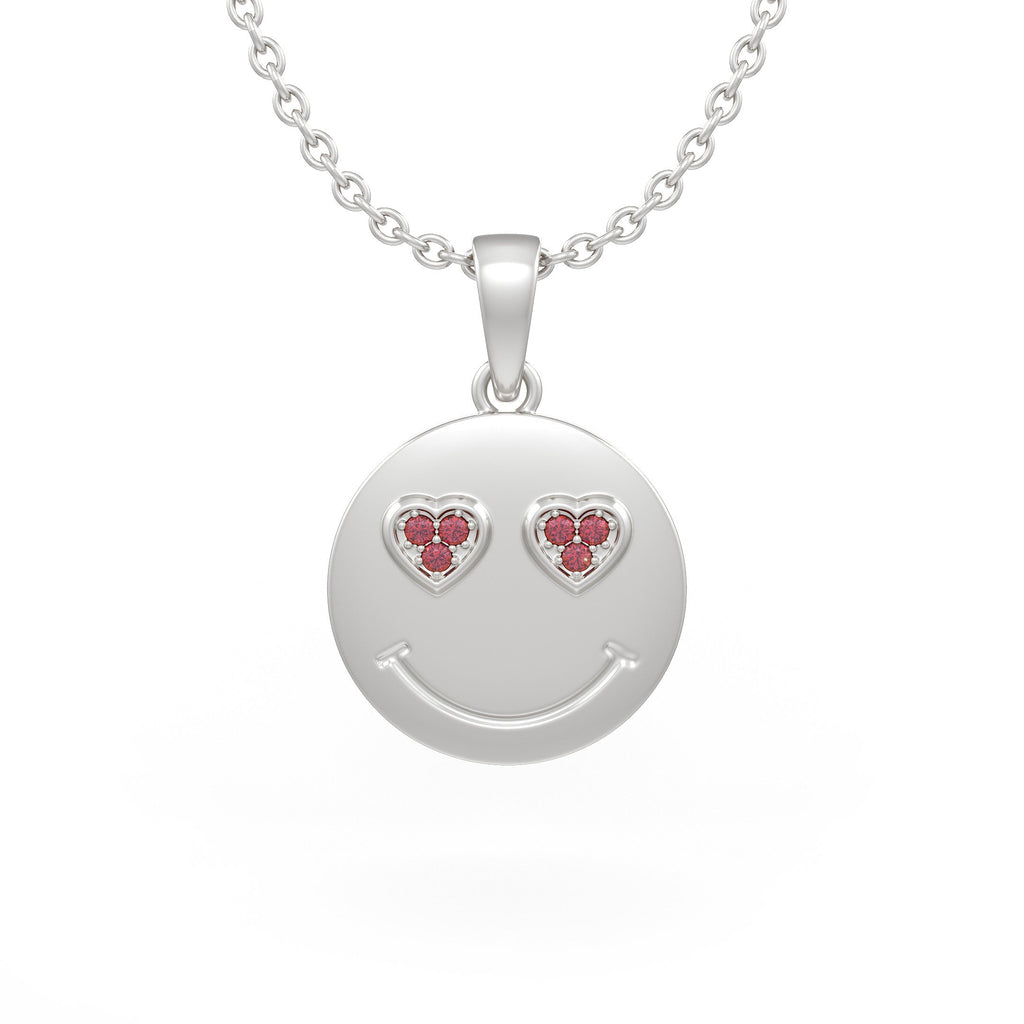 Diamond smiley face pendant necklace in white gold