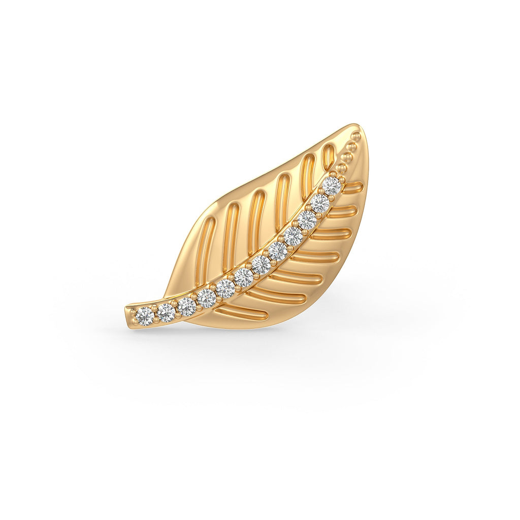 Leaf design diamond nose stud in yellow gold