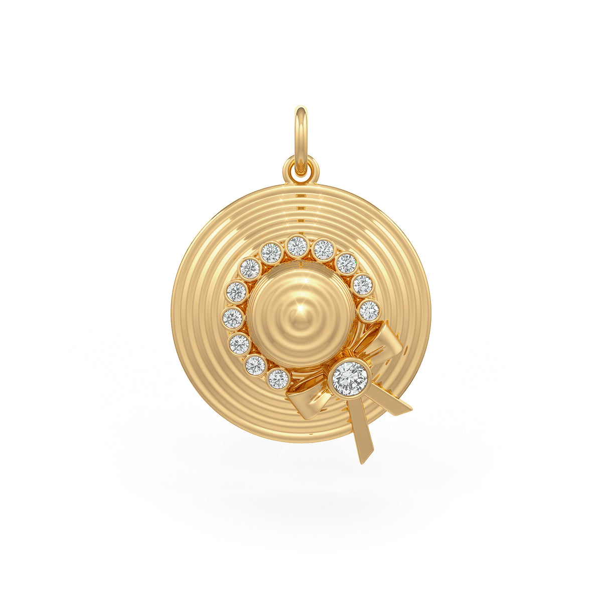 Pendentif chapeau en or jaune 18 carats, inspiré de Jane Austen, orné d'un diamant.